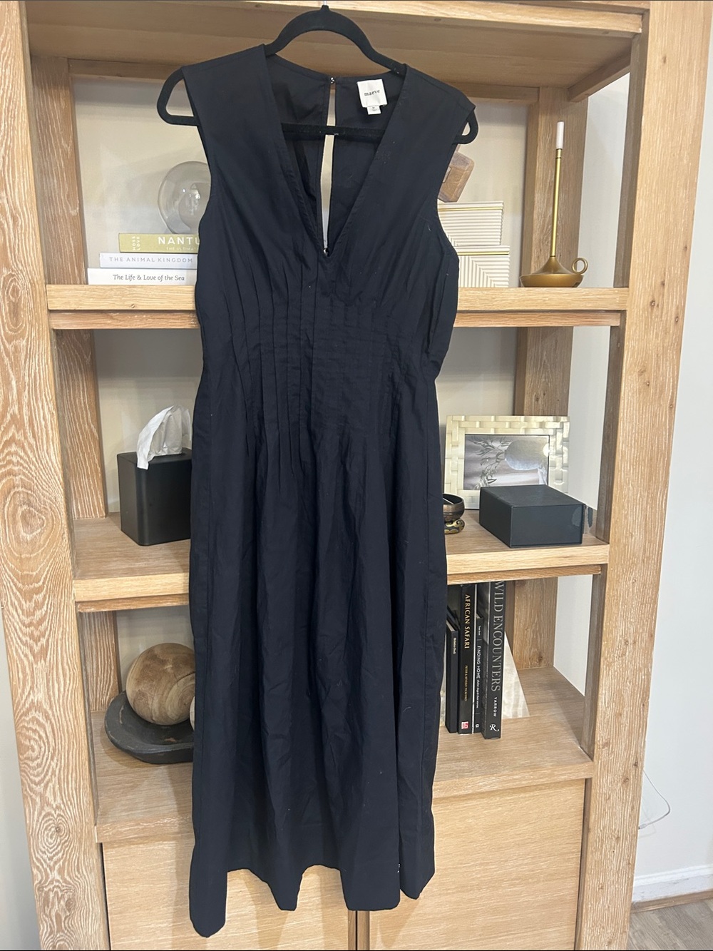 Maeve Black Sleeveless Midi Dress with V-Neck